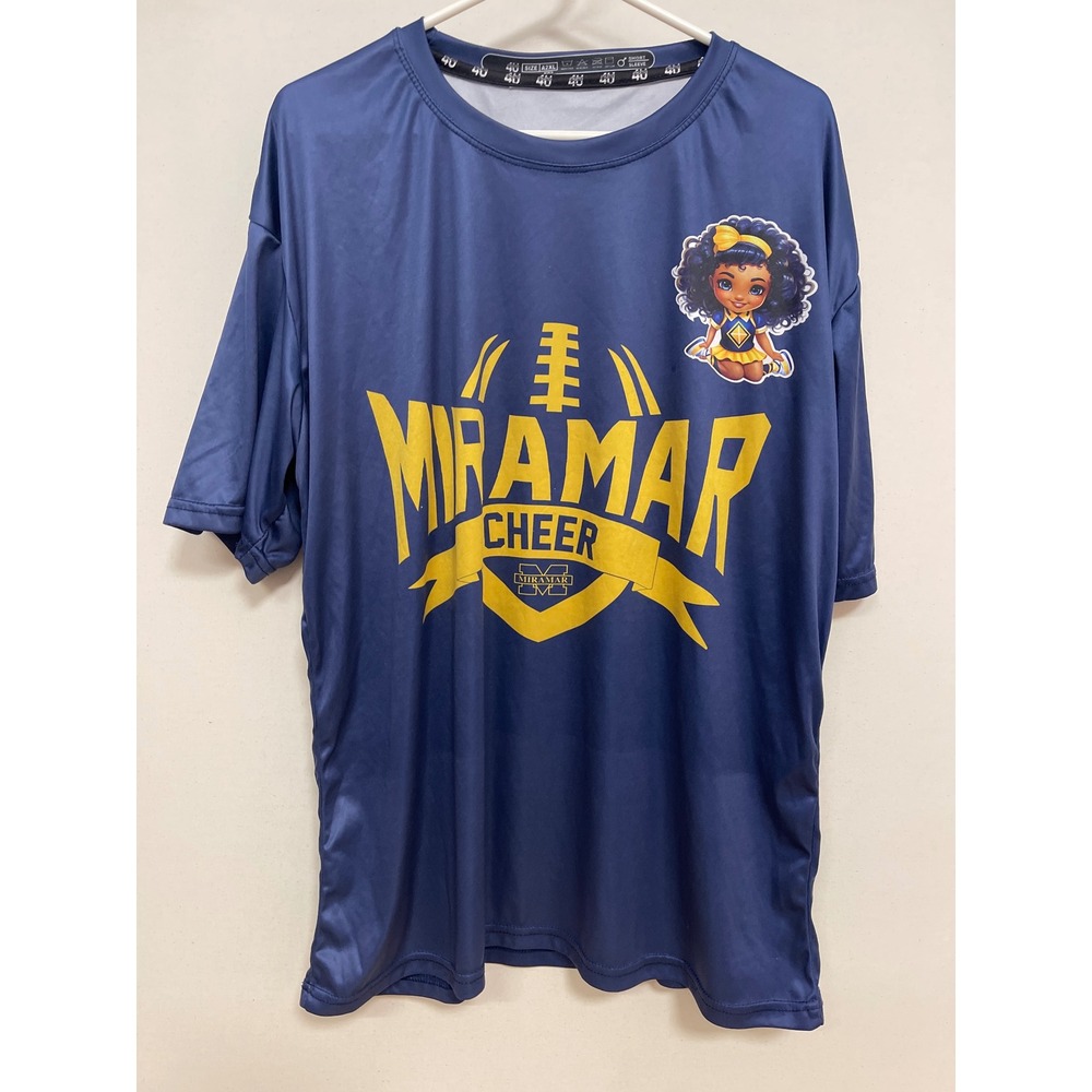 4U Athletics Miramar Cheer Graphic T-Shirt Navy Yellow Women Size A2XL DNA Back